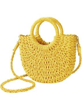 Women's Yellow Beach Woven Crossbody Bags Top Handle Satchel Purse for Summer
